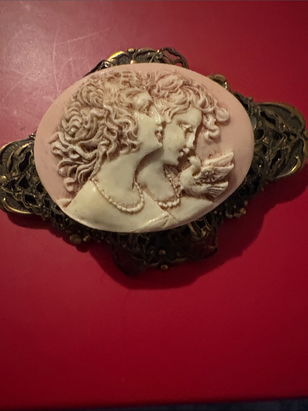 Vintage-Style Pink and Ivory Cameo Brooch - Women Jewelry